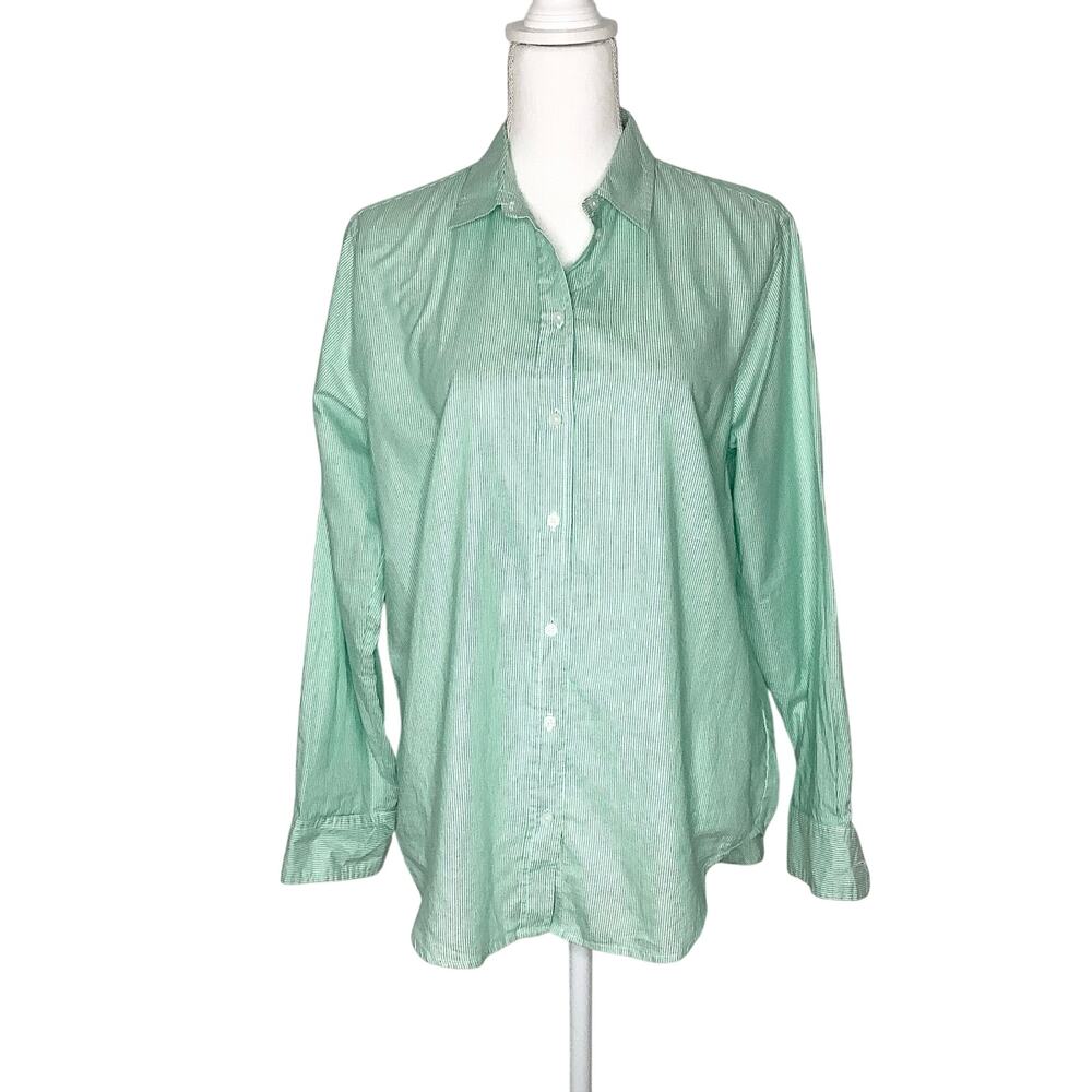 Everlane The Silky Cotton Mint Green Striped Relaxed Button Down Shirt 8